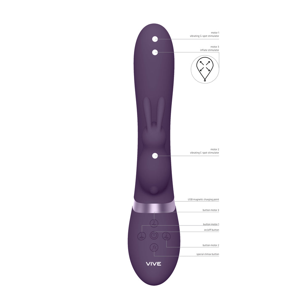 Vive Taka Triple Action Auto Inflatable Vibrator Purple VIBRATORS-RABBIT