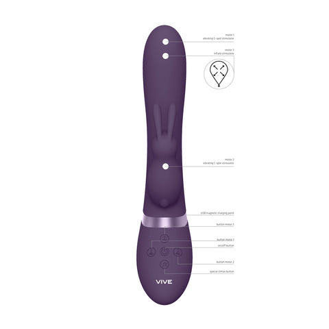 Vive Taka Triple Action Auto Inflatable Vibrator Purple VIBRATORS-RABBIT