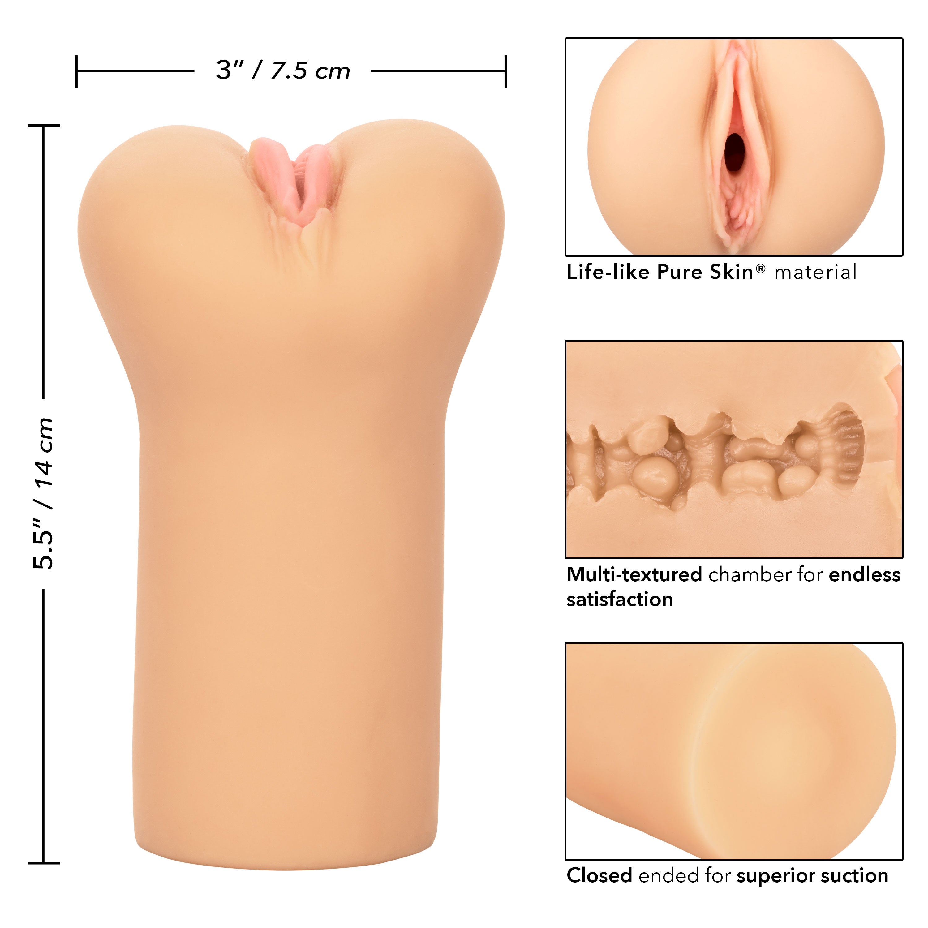 Boundless Flesh Pink Vulva Masturbator Realistic Ultra Soft Strokers - Manual