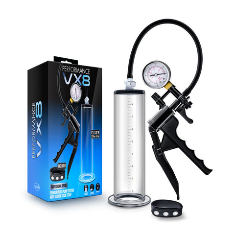 VX8 Premium Penis Pump System with Silicone Cock Strap Clear PUMPS