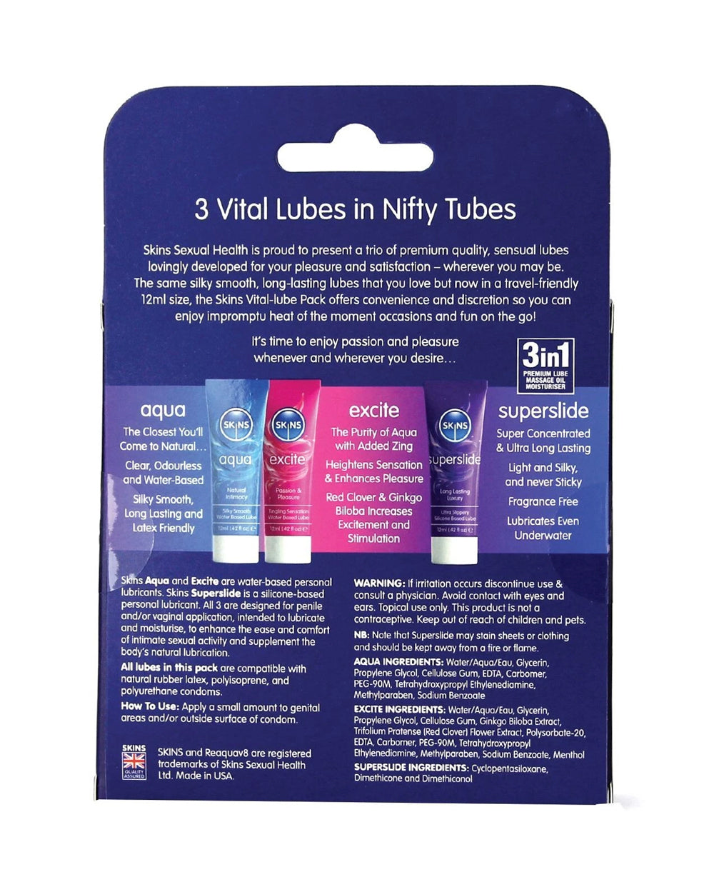 Skins Vital Sampler Tubes 3-Pack – 12ml Travel Size Lubricant Sampler Set > Lube > Water Based