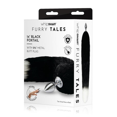 Furry Tales Black Foxtail Butt Plug 14 Inch Tail With Metal Plug > Anal Range > Tail Butt Plugs