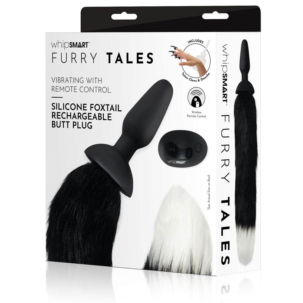 WhipSmart Furry Tales Silicone Foxtail Rechargeable Butt Plug Black Black Tails