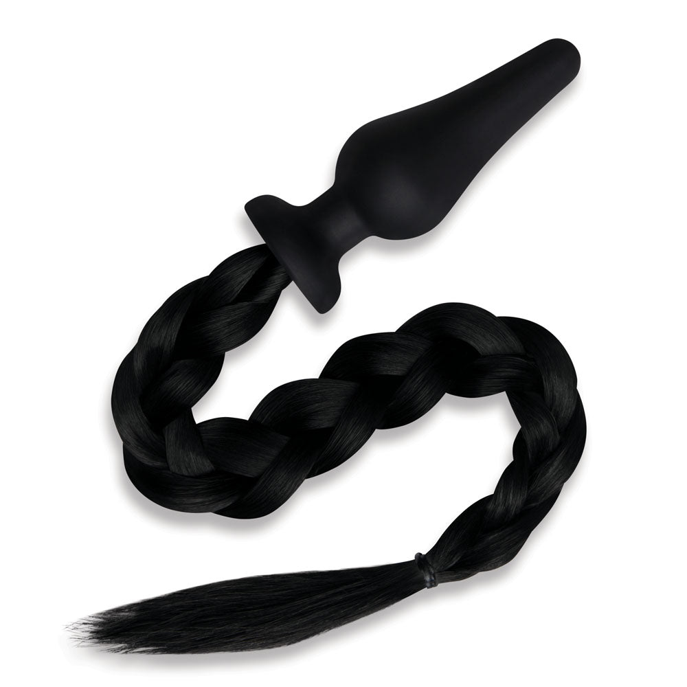 WhipSmart Furry Tales 4 Inch Silicone Pony Tail Butt Plug in Black Tails