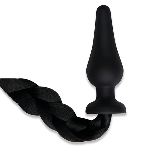 WhipSmart Furry Tales 4 Inch Silicone Pony Tail Butt Plug in Black Tails