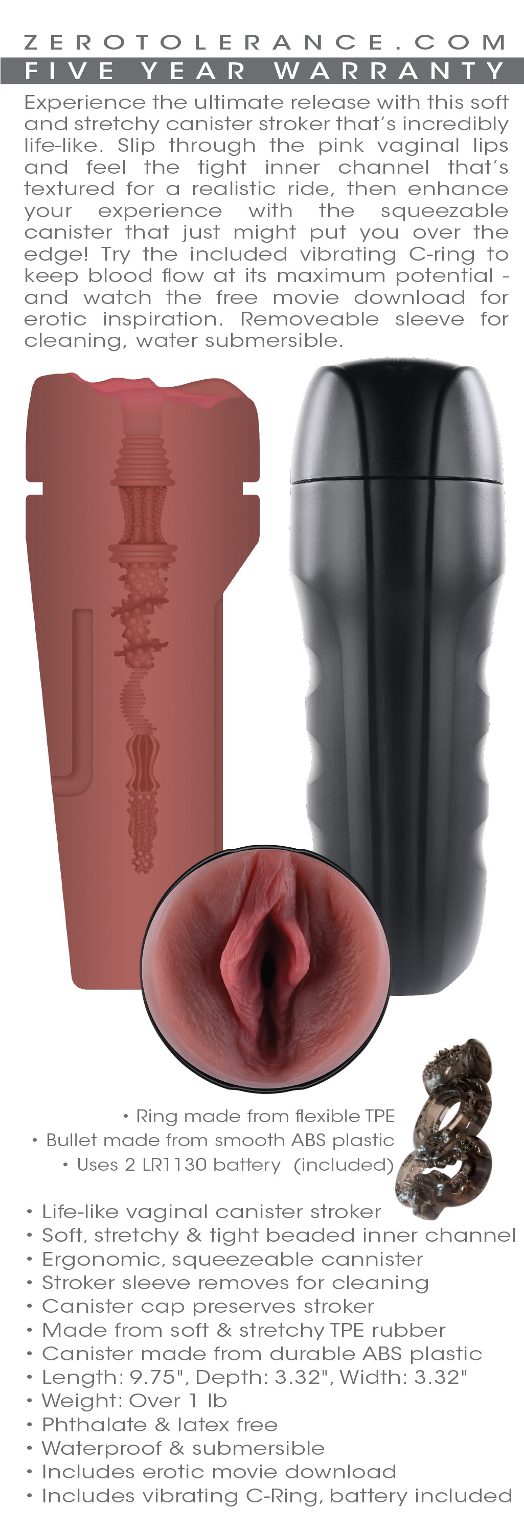 Zero Tolerance Grip It Dark – Soft Stretchy Canister Stroker Default Title > Sex Toys For Men > Masturbators Cup