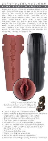 Zero Tolerance Grip It Dark – Soft Stretchy Canister Stroker Default Title > Sex Toys For Men > Masturbators Cup