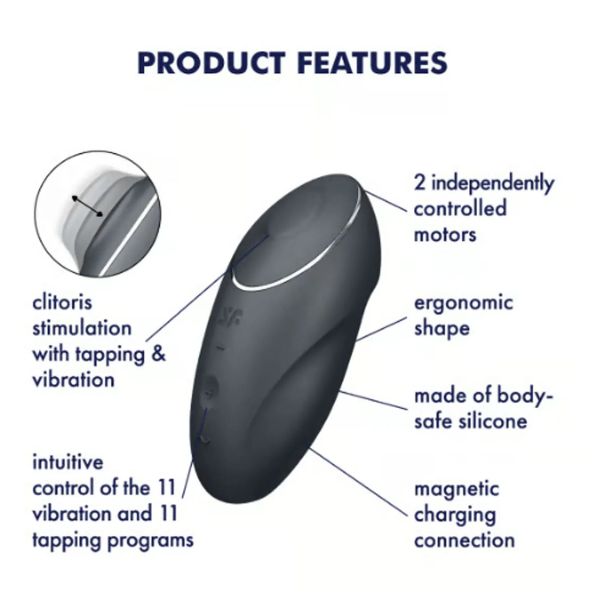 Satisfyer Tap and Climax 1 Lay-On Vibrator Grey