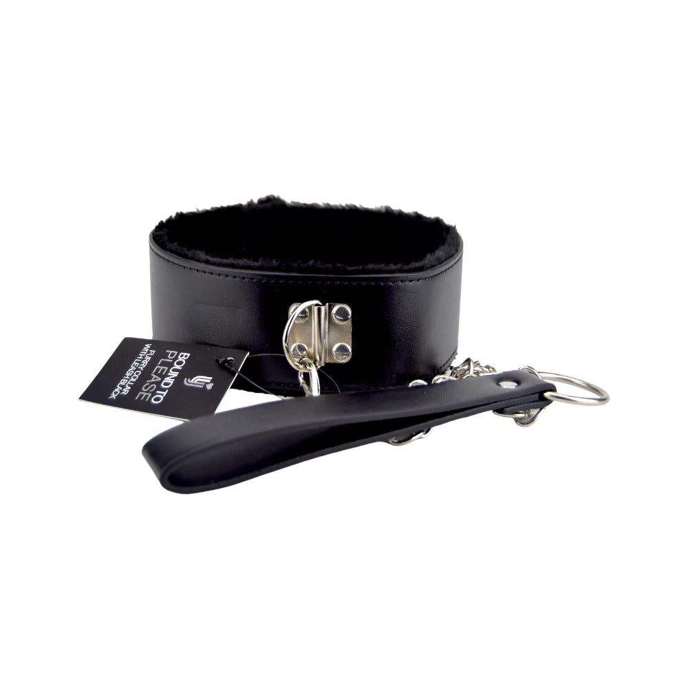 Bound to Please Furry Collar with Leash (Black) – Collar and Leash Set Restraints