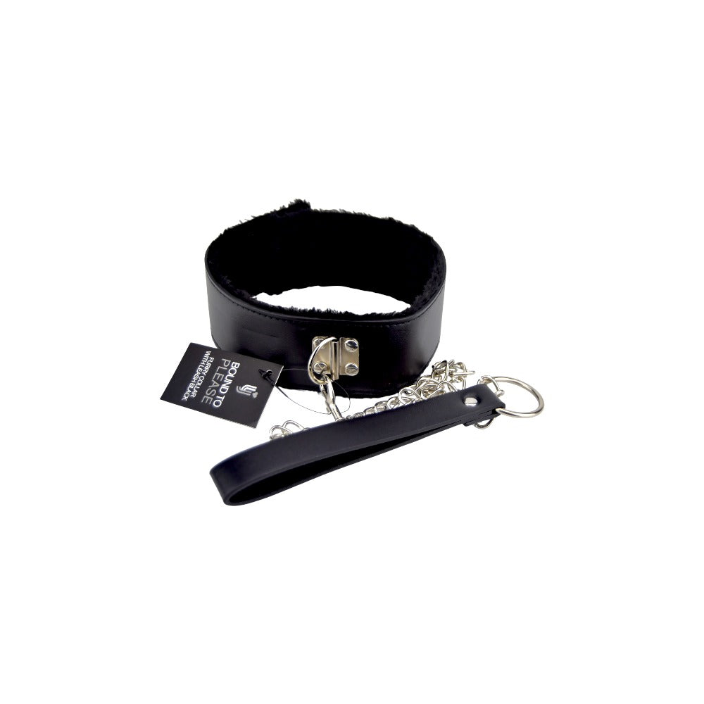 Bound to Please Furry Collar with Leash (Black) – Collar and Leash Set Restraints