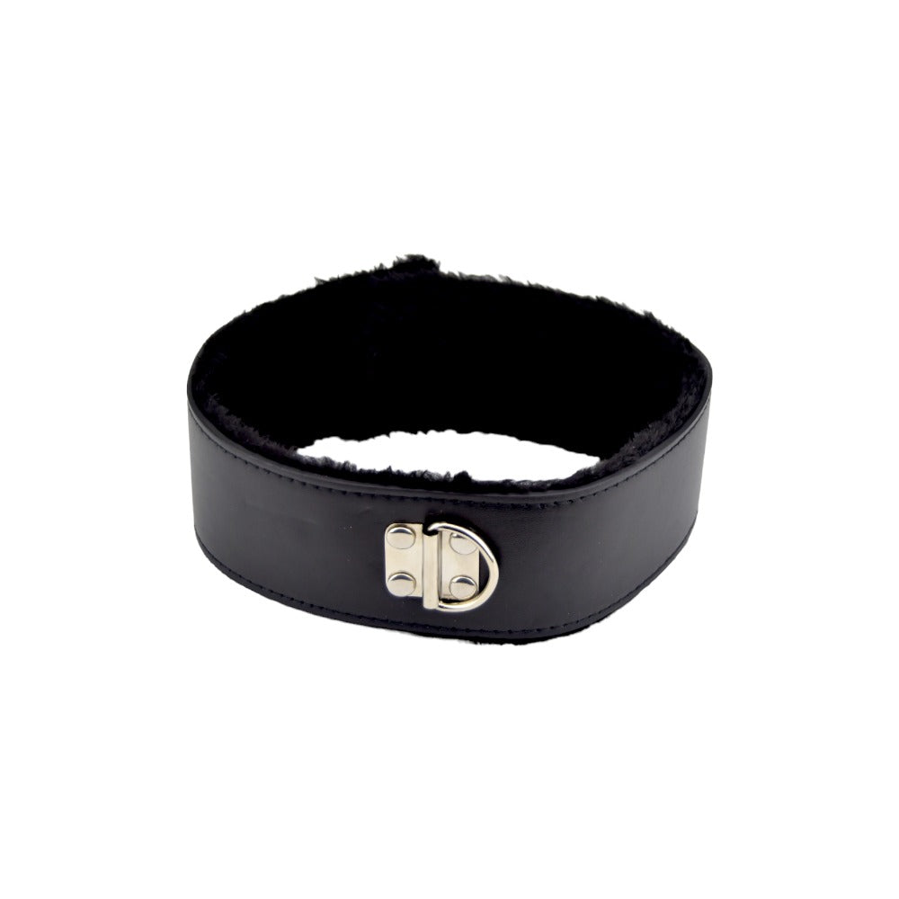Bound to Please Furry Collar with Leash (Black) – Collar and Leash Set Restraints