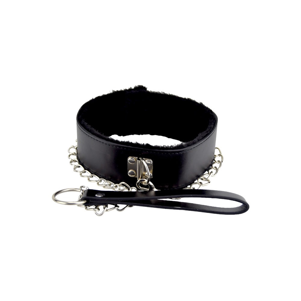 Bound to Please Furry Collar with Leash (Black) – Collar and Leash Set Default Title Restraints