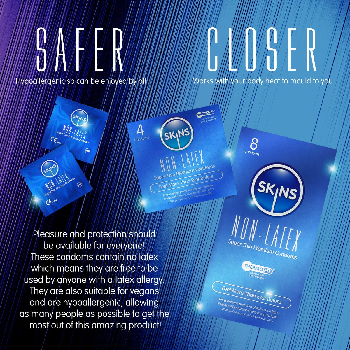 Skins Non-Latex Condoms Pack of 4 – Ultra-Thin Hypoallergenic Vegan-Friendly Condoms > Essentials > Condoms > Non-Latex