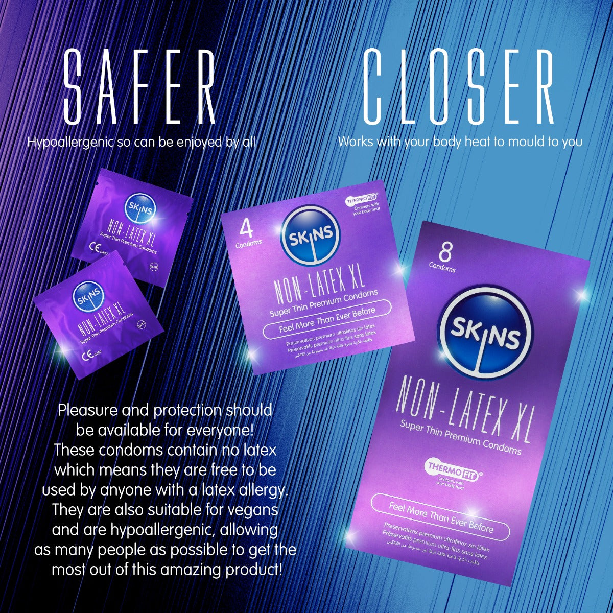 Skins Non-Latex XL Condoms Ultra-Thin 4 Pack – Larger Size Condoms > Essentials > Condoms > Non-Latex