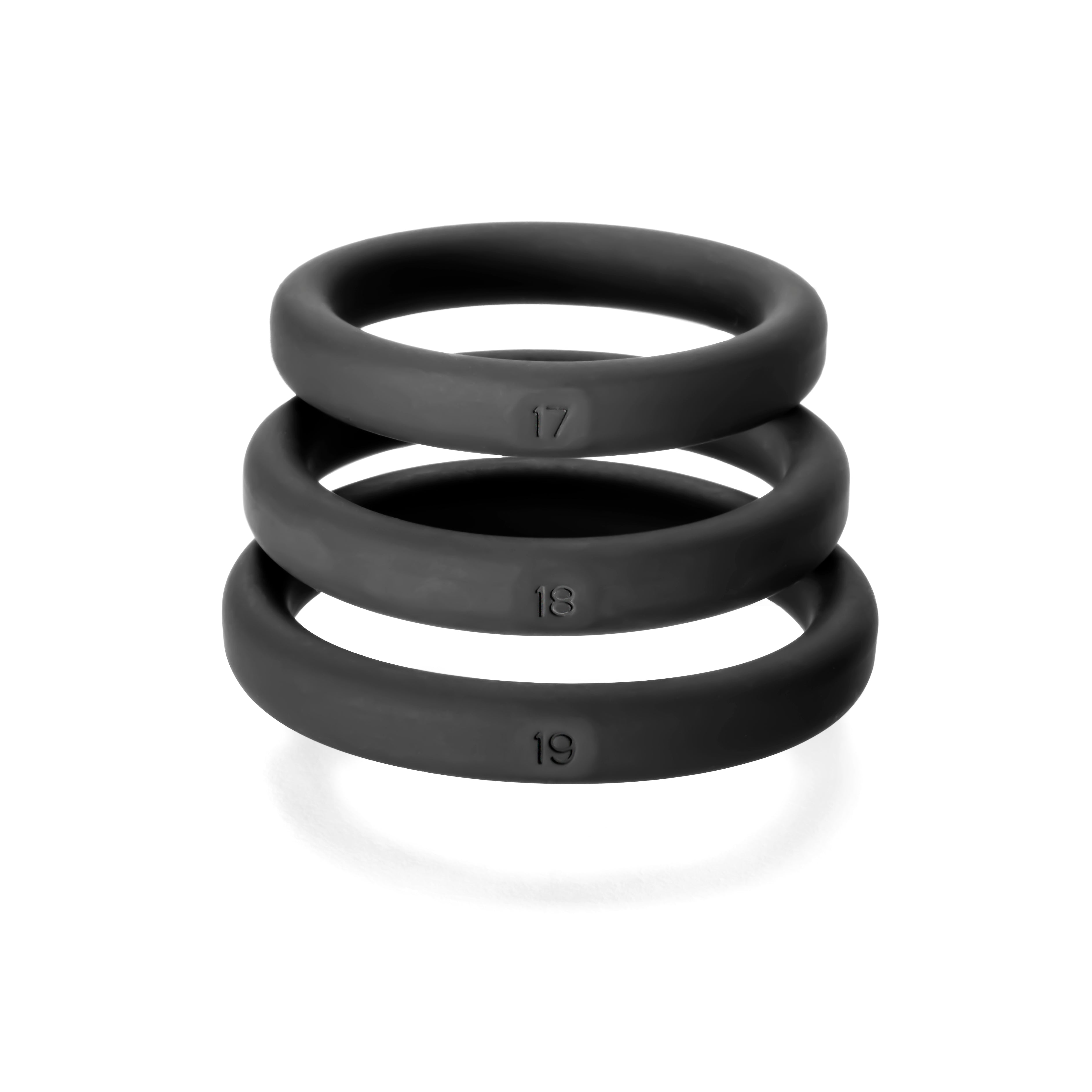 Perfect Fit XactFit Cock Ring Sizes 17 18 19 Black COCK RING Set