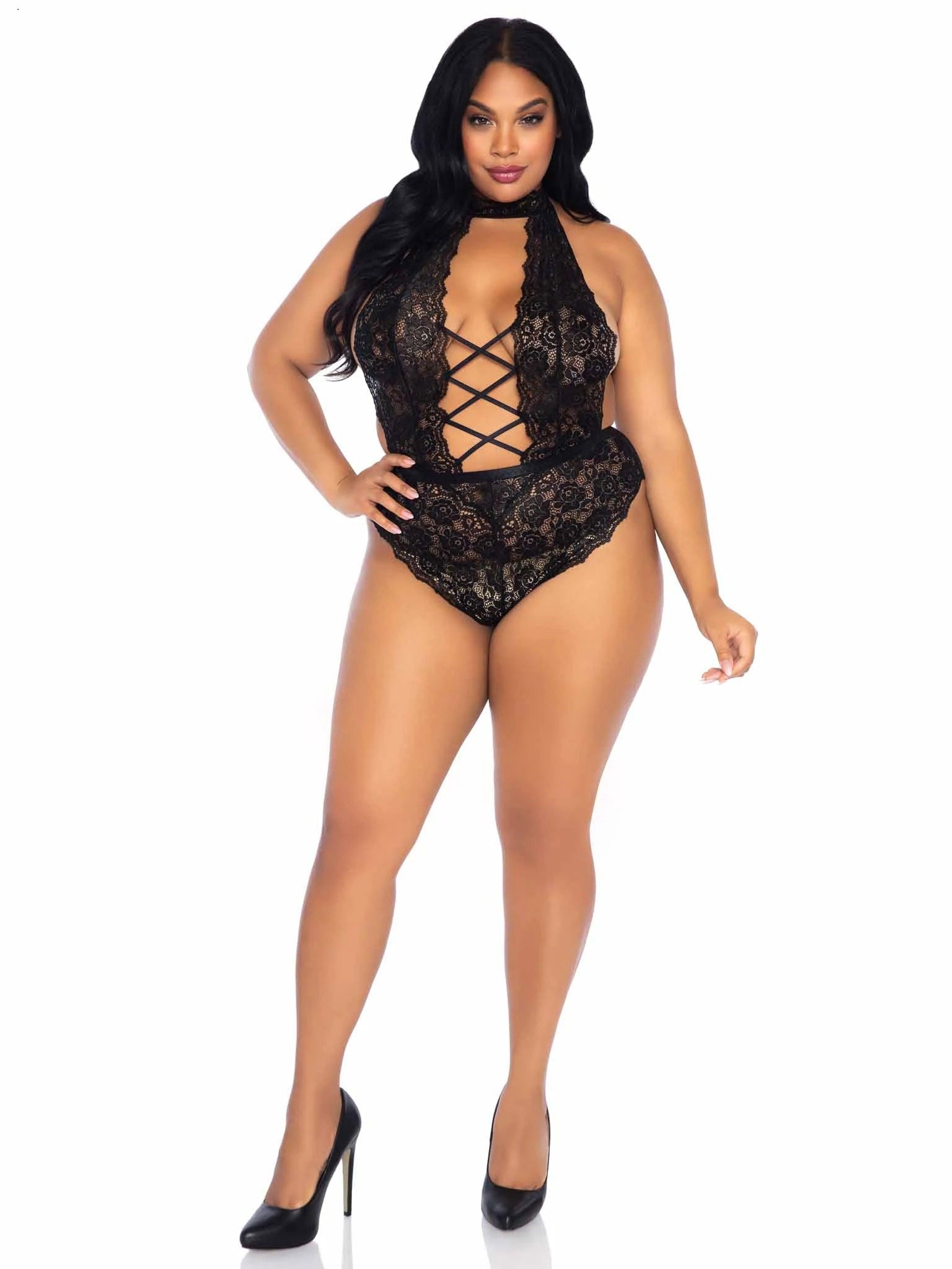 Leg Avenue Floral Lace Crotchless Teddy (Black) – Luxury Lingerie > Clothes > Plus Size Lingerie
