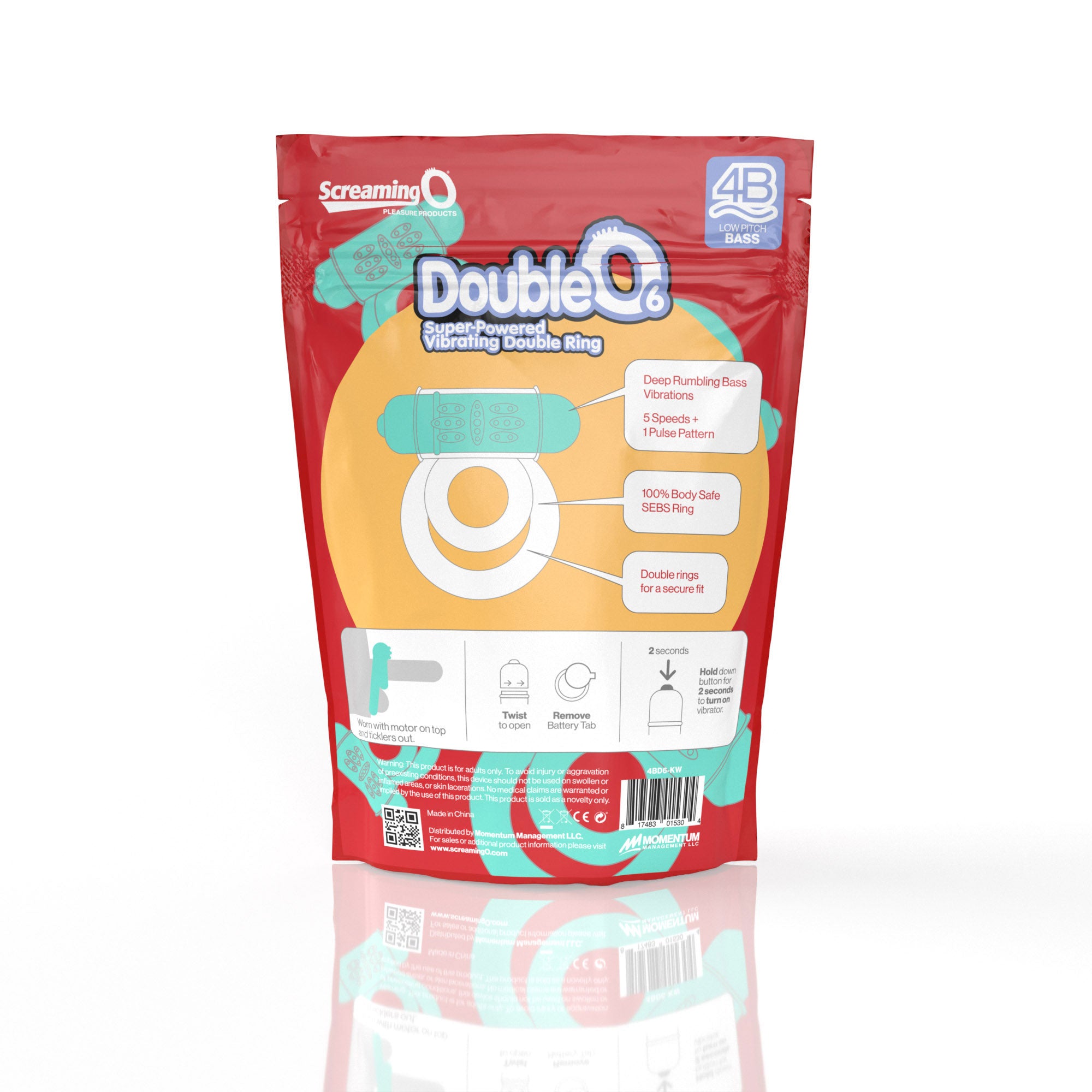 Double O 6 Vibrating Ring – Low Pitch Bass, Raised Ticklers, Long-Lasting Battery Ring > Cock Ring > Vibrating