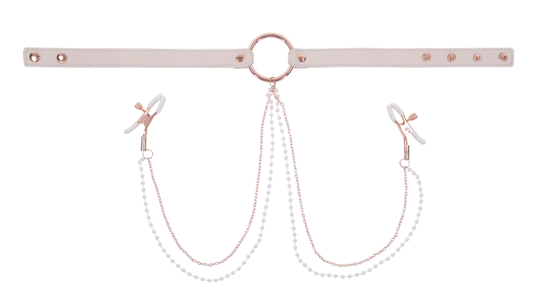 Sex & Mischief Peaches n CreaMe Collar with Nipple Clamps 35-44.5 cm Pink Nipple Clamps