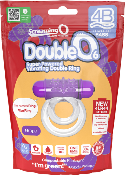 Double O 6 4B Low Pitch Bass Vibrating Ring with Raised Pleasure Ticklers and Extended Battery Life > Cock Ring > Vibrating