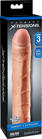 Fantasy X-Tensions Perfect 3 Inch Extension – Soft Flexible Fanta Flesh Penis Extension Sleeve > Sex Toys For Men > Penis Sleeves