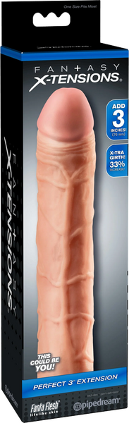 Fantasy X-Tensions Perfect 3 Inch Extension – Soft Flexible Fanta Flesh Penis Extension Sleeve > Sex Toys For Men > Penis Sleeves