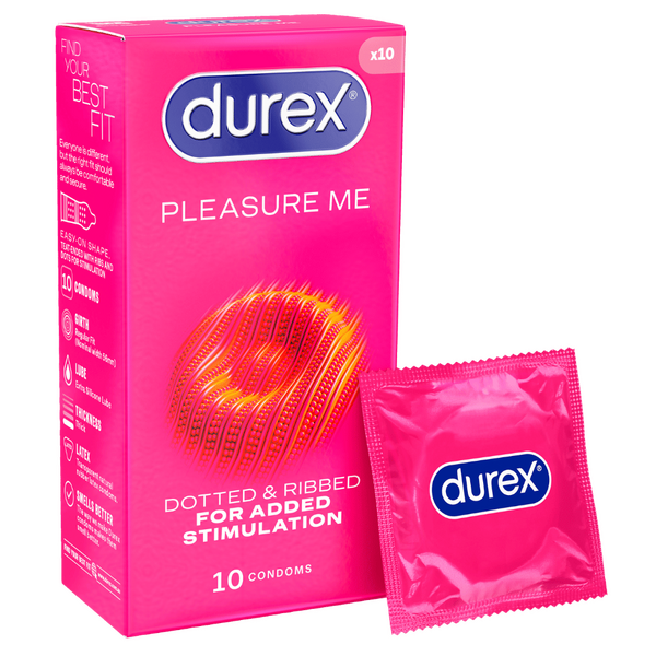 Durex Pleasure Me – Ribbed and Dotted Textured Latex Condoms – 10, 12 & 30 Pack 10 Pack > Essentials > Condoms