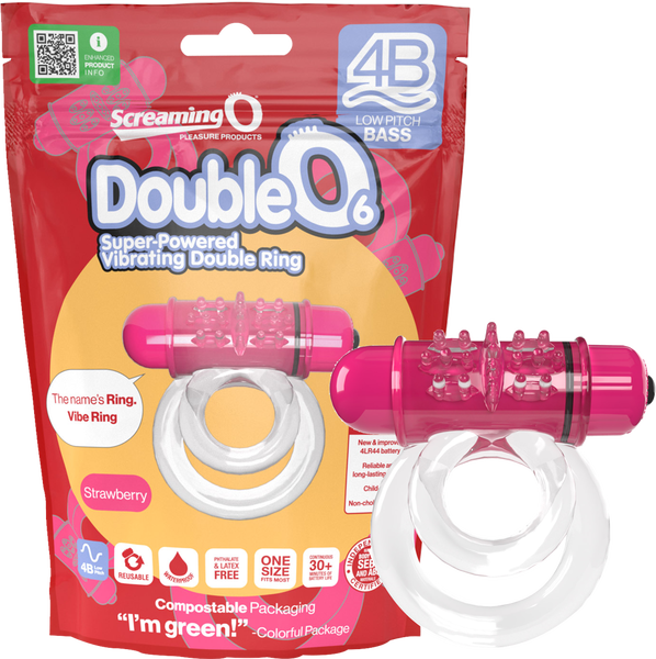 Double O 6 Vibrating Ring – Low Pitch Bass, Powerful 4B Bullet, Secure Fit, Rechargeable Ring Strawberry > Cock Ring > Vibrating