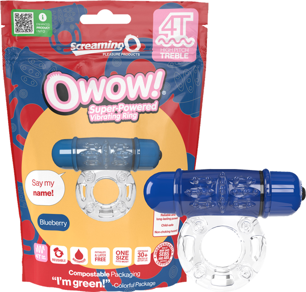 Owow 4T OWow Vibrating Ring – Body-Safe SEBS Material Ring with High Pitch Treble Vibrations Blueberry > Cock Ring > Vibrating