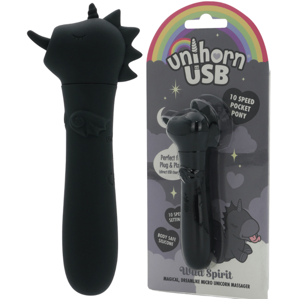 Unihorn Wild Spirit – Compact USB Rechargeable Silicone Vibrating Bullet with 10 Speeds Black > Vibrators > Ladies > Clitoral Vibrators and Stimulators