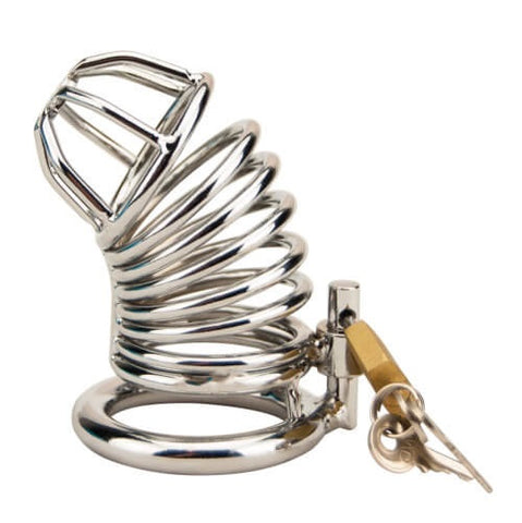 Impound Spiral Male Chastity Device – Metal Male Chastity Device with Padlock and Three Keys Cages