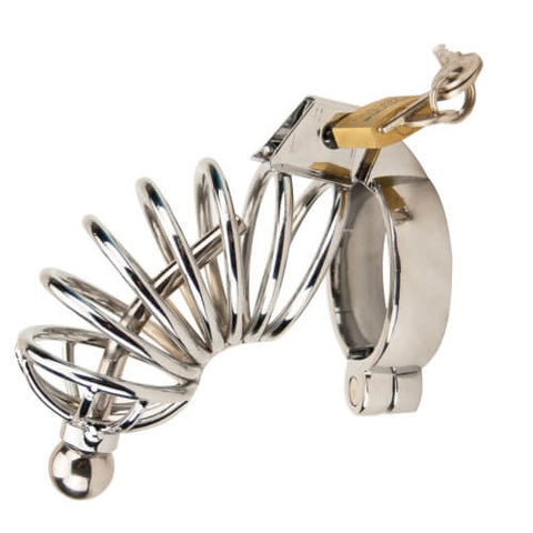 Impound Corkscrew Male Chastity Device with Penis Plug – Metal Male Chastity Device 7cm Length Cages