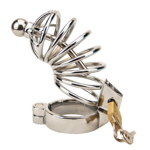 Impound Corkscrew Male Chastity Device with Penis Plug – Metal Male Chastity Device 7cm Length Cages