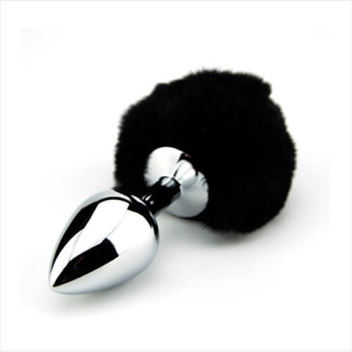 Furry Fantasy Black Bunny Tail – Teardrop Metal Butt Plug Tails