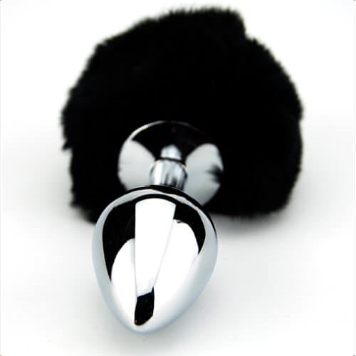 Furry Fantasy Black Bunny Tail – Teardrop Metal Butt Plug Tails