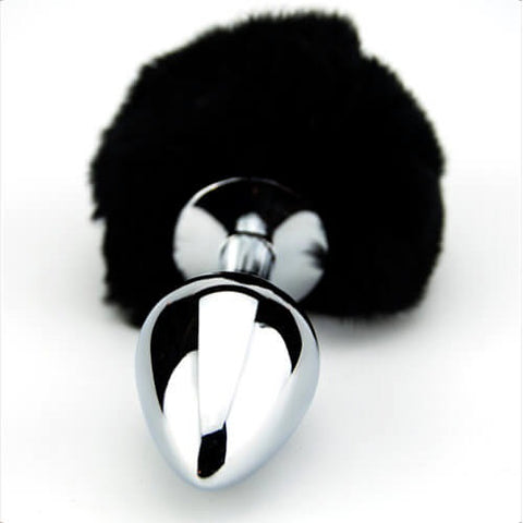 Furry Fantasy Black Bunny Tail – Teardrop Metal Butt Plug Tails