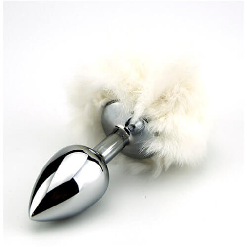Furry Fantasy White Bunny Tail – Small Teardrop Metal Butt Plug Tails