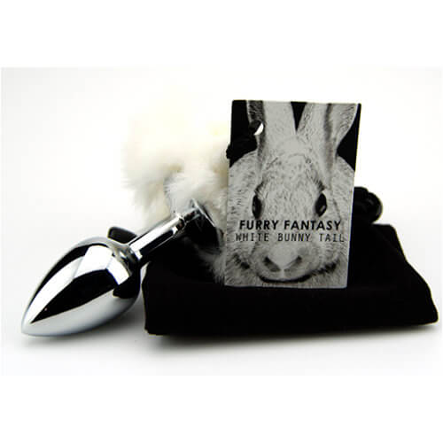 Furry Fantasy White Bunny Tail – Small Teardrop Metal Butt Plug Tails