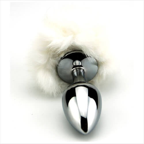 Furry Fantasy White Bunny Tail – Small Teardrop Metal Butt Plug Tails