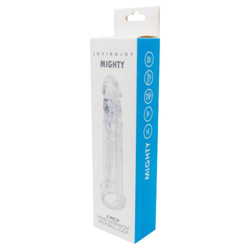 Loving Joy Mighty (Clear) 3 Inch Penis Extension with Ball Loop – Penis Extension > Sex Toys For Men > Penis Sleeves