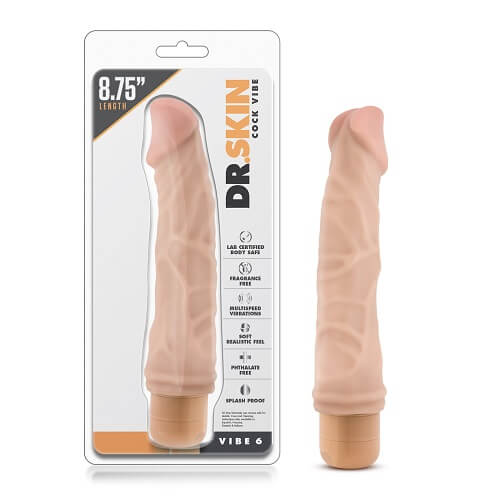 Dr Skin Cock Vibe 6 Inch Vibrating Cock Beige DONGS Vibrating