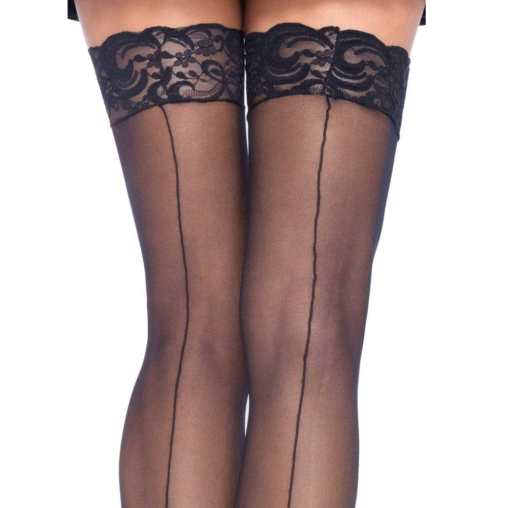 Leg Avenue Sheer Stockings With Backseam Black UK 6 to 12 Hosiery