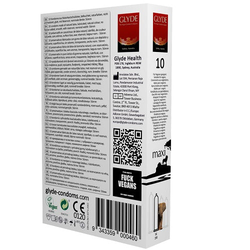 Glyde Ultra Maxi (Natural) – Premium Vegan Condoms Extra Long and Wide 190mm Length 56mm Width > Essentials > Condoms