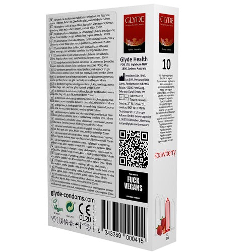 Glyde Ultra (Red, Strawberry Flavour) – Vegan Lubricated Condoms 10 Pack > Essentials > Condoms