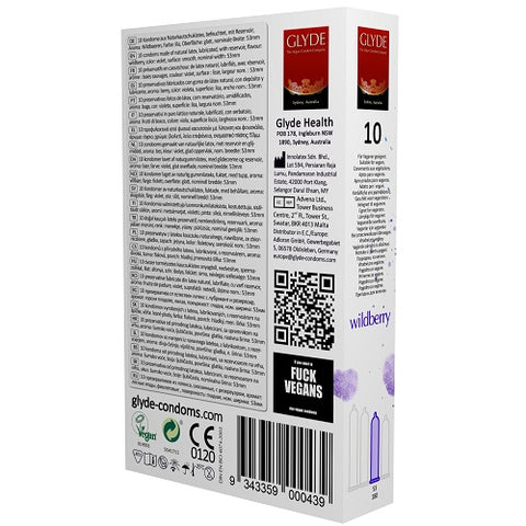 Glyde Ultra Wildberry Flavour (Violet) – Vegan Lubricated Condoms 10 Pack Condoms