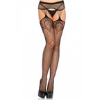 Black Industrial Net Stockings With Attached Garterbelt One Size Black One Size > Clothes > Hosiery > Garterbelt Sets