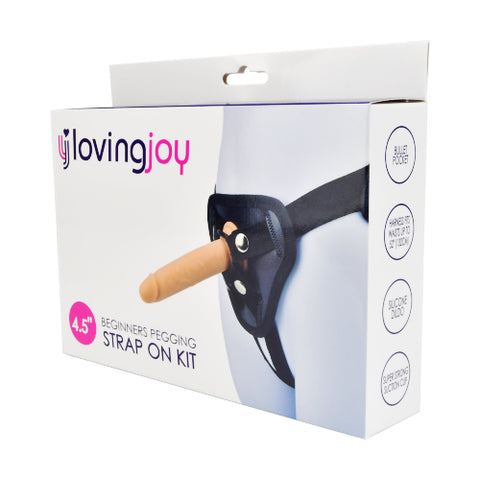 Loving Joy Beginners Pegging Strap-On Kit With Universal Harness and 4.5 Inch Silicone Dildo – Adjustable Strap-On Kit Harnesses & Strap-Ons