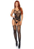 Lace Jacquard Suspender Bodystocking One Size Black Lingerie > Clothes > Bodies and Playsuits