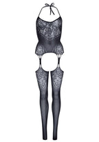 Lace Jacquard Suspender Bodystocking One Size Black Lingerie > Clothes > Bodies and Playsuits