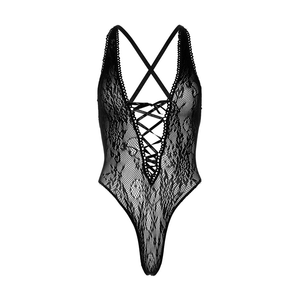 Leg Avenue Floral Lace Thong Body – One Size Lingerie Teddies and Bodies