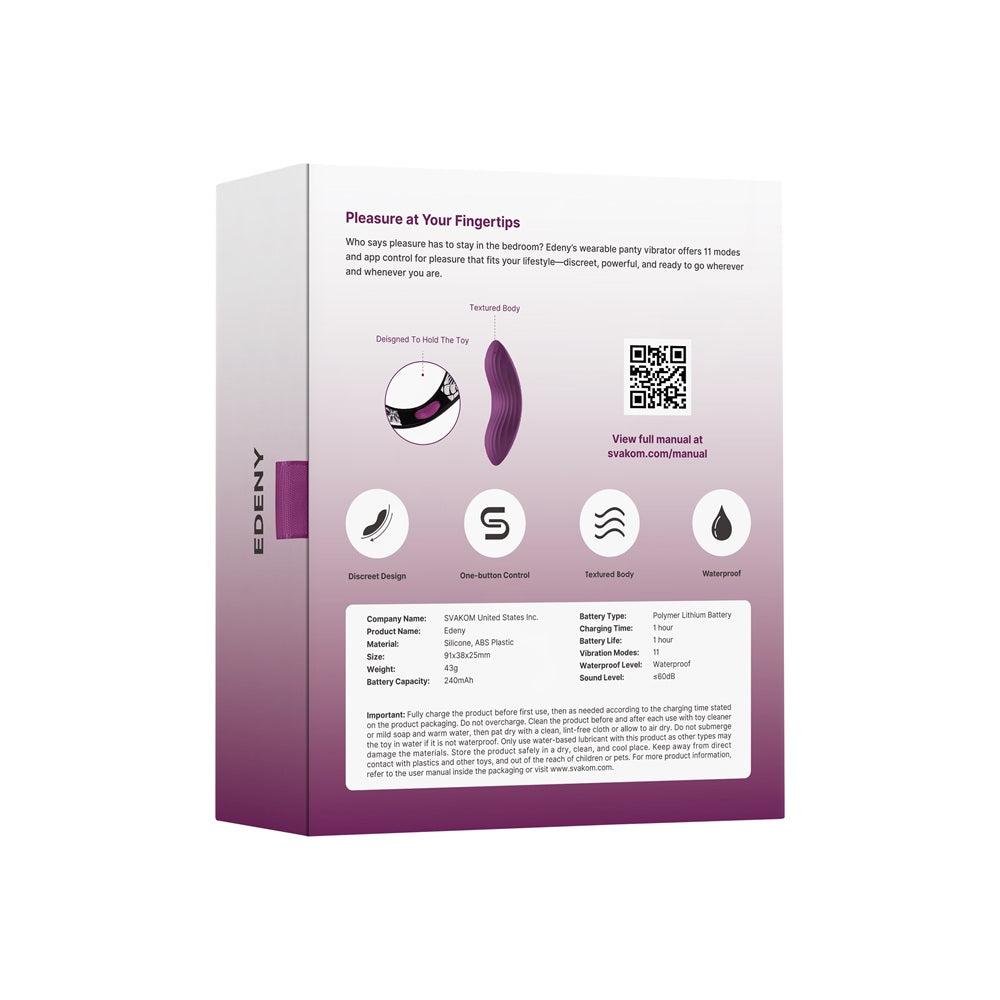 Svakom Edeny – App-Controlled Bluetooth Knicker Vibrator > Sex Toys For Ladies > Panty Vibes